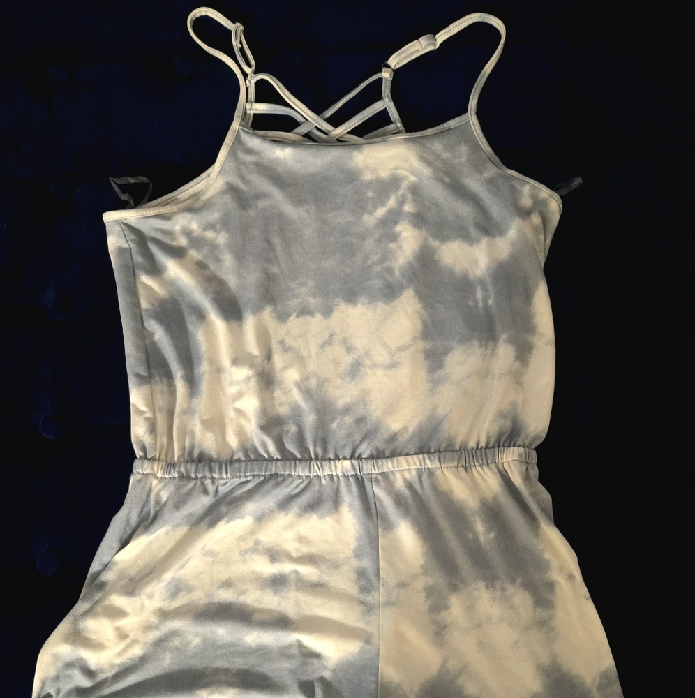 Blue tye-die lrg skinny strap romper shorts